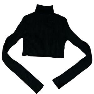 Fashion Nova Black Cropped Ribbed Turtle Neck Sz XS X- Small